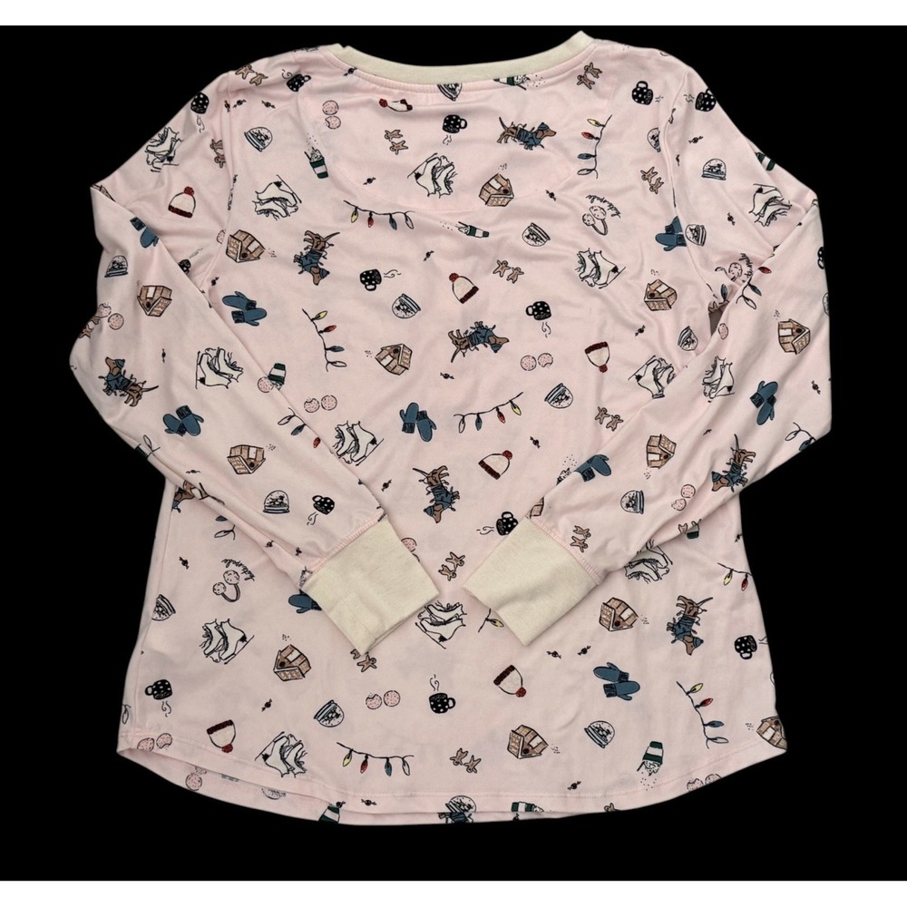 KATE SPADE Women Pajama Pant Set S Jersey Blush Pink HOLIDAY Dachshund Henley - Picture 7 of 12